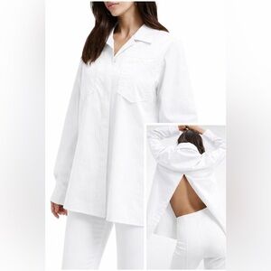 Good American Slit Back Poplin Shirt Size 3 Large White Capsule Wardrobe Basic